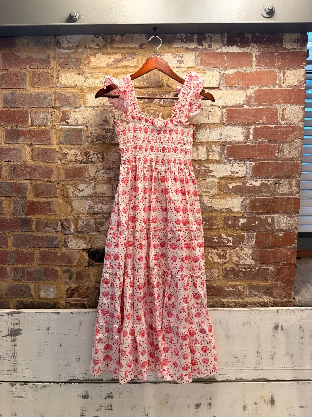 Hill House Home The Nap Dress XS Pink Seashell Smocked Ruffle Maxi Dress